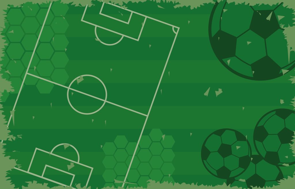 Schemat taktyczny w piłce nożnej prezentujący rozstawienie formacji oraz rozmieszczenie nazw pozycji poszczególnych graczy na murawie.