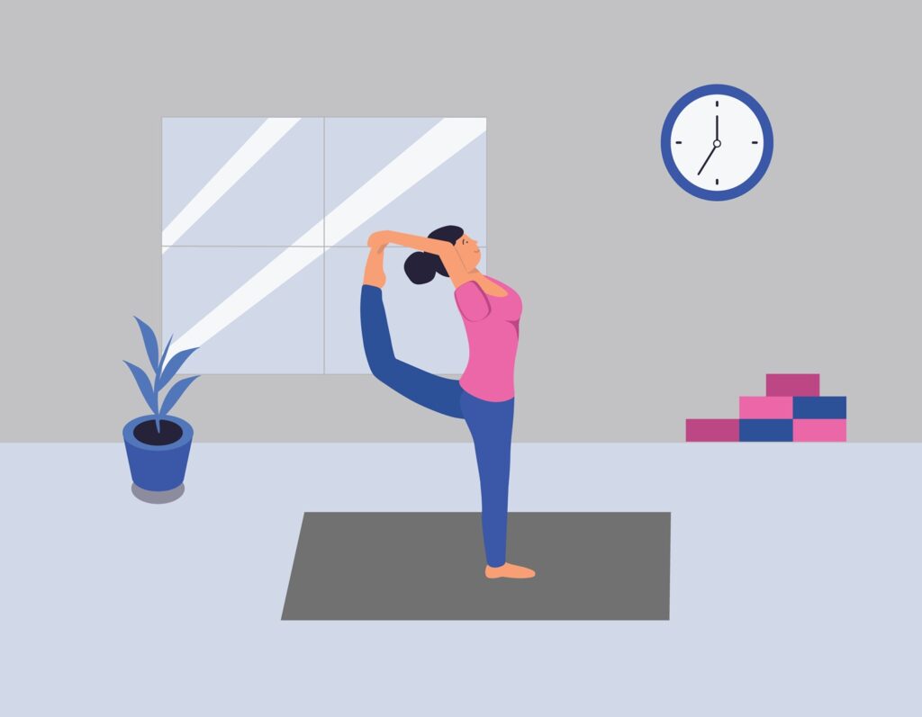 dziecko wykonuje ćwiczenia gimnastyczne z wyprostowanymi nogami w pozycji stojącej, trening na prawidłową postawę ciała